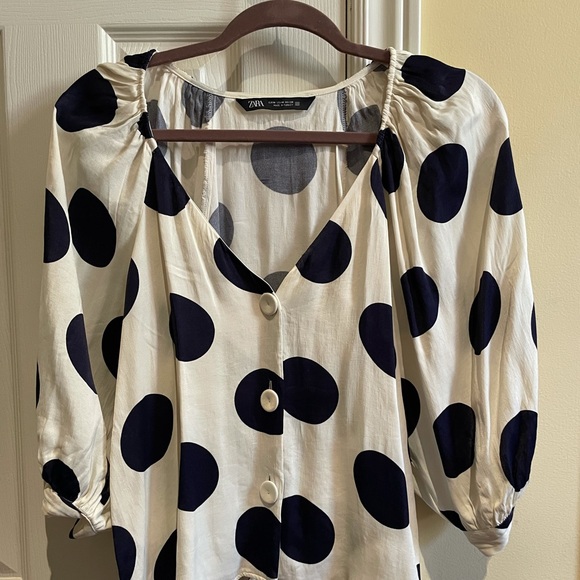 Zara Tops - Cream Zara blouse w black polka dots. Size medium in viscose fabric. Worn once